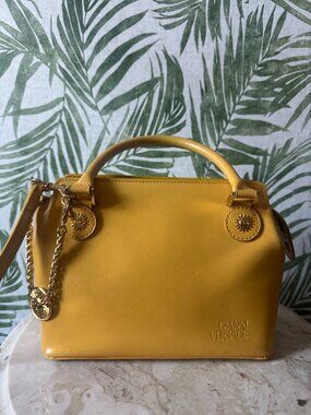 Vintage Gianni Versace Yellow Leather Sun Medallion Top Handle Bag